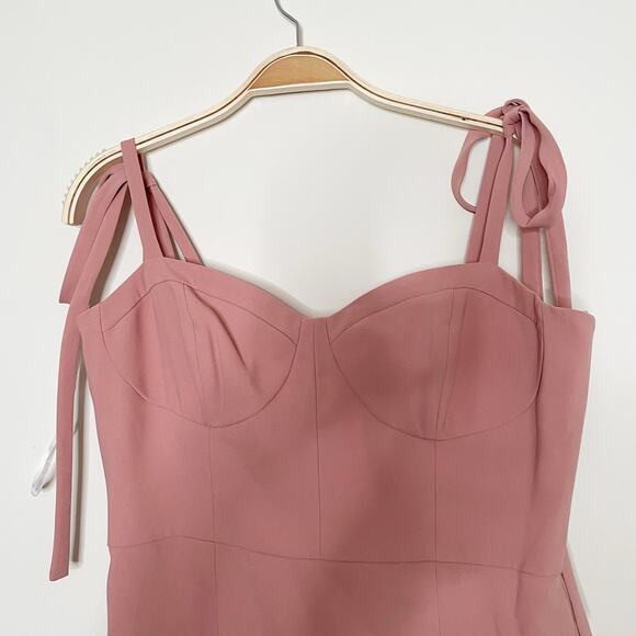 NWT Dessy Collection 3069 BUSTIER CREPE MIDI DRESS bow strap Desert Rose size 12 - Picture 4 of 8